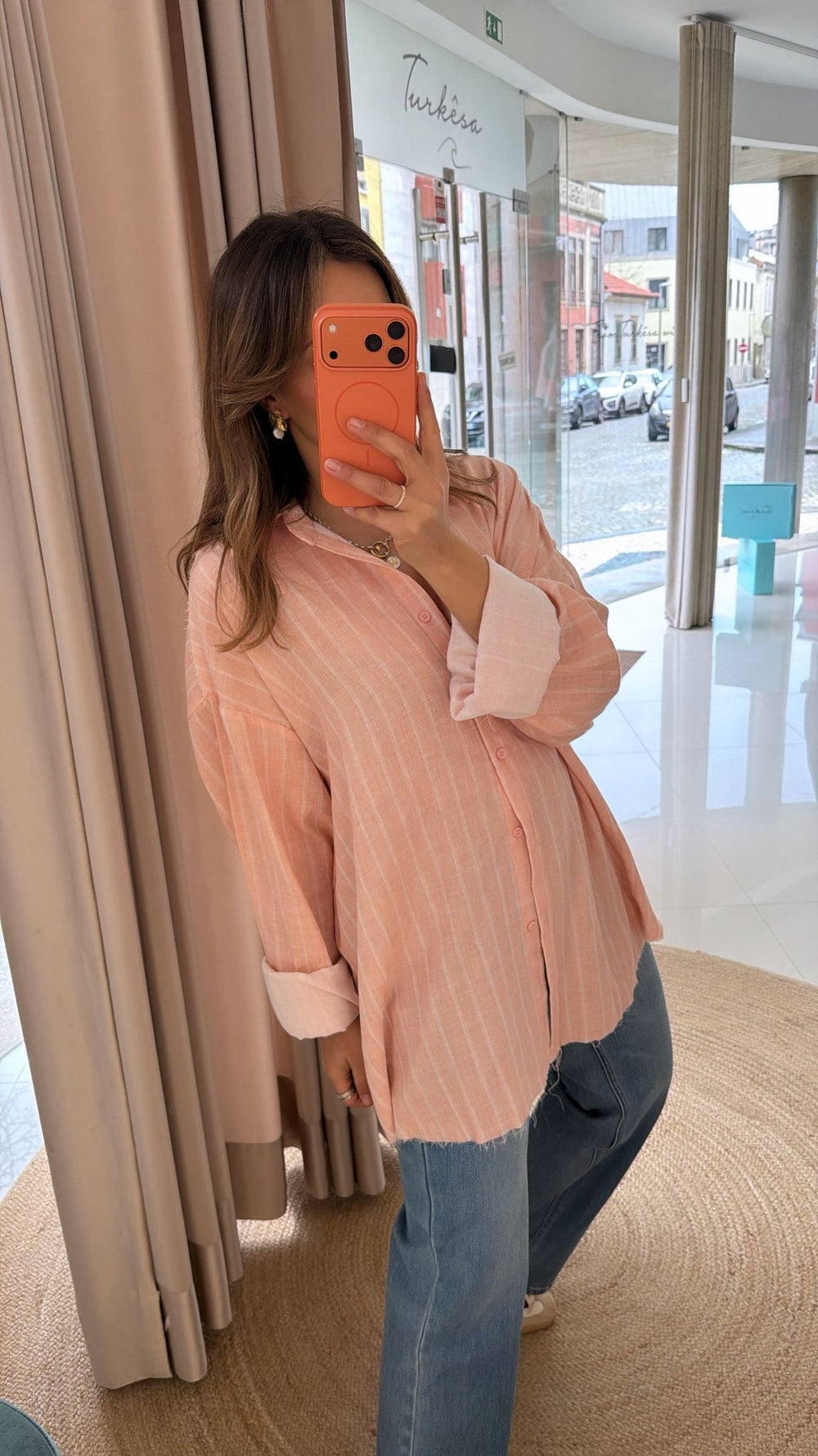 Camisa riscas salmão