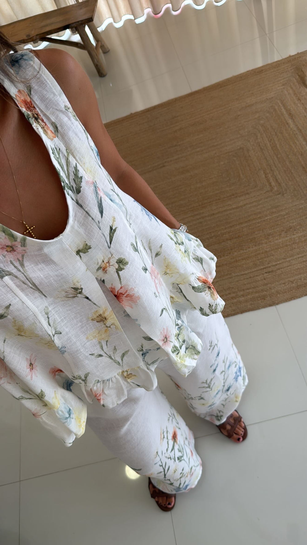 Conjunto de linho florido