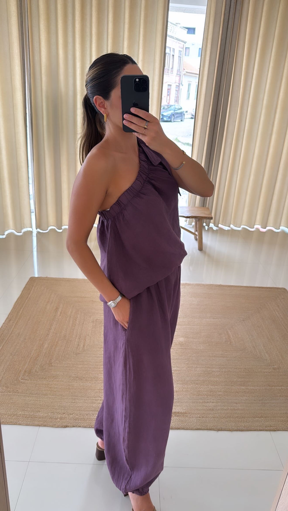 Conjunto top e calça bombacha roxo