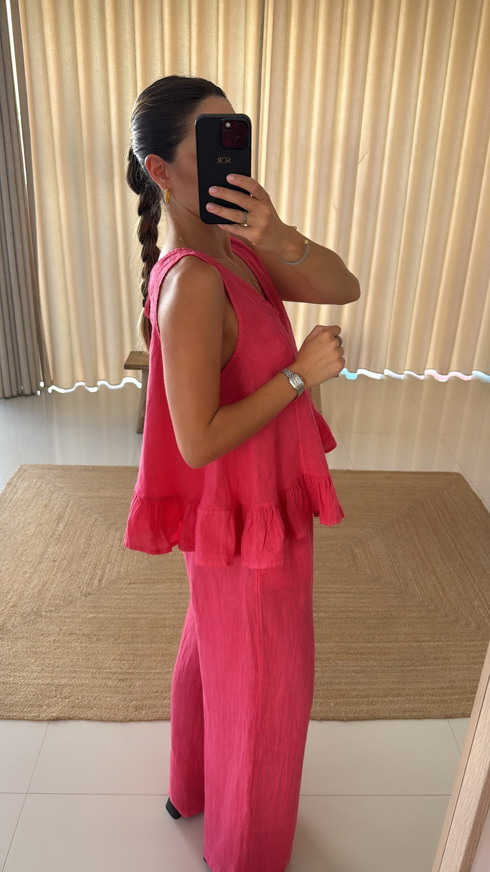Conjunto linho top rosa
