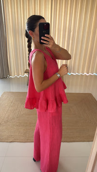 Conjunto linho top rosa