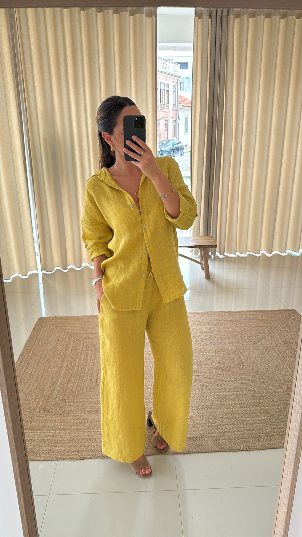 Conjunto de linho mostarda