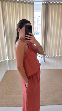 Conjunto top e calça bombacha terracotta