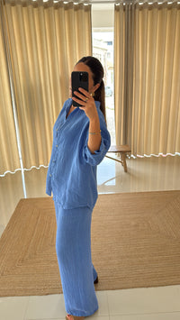 Conjunto de linho azul céu
