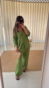 Conjunto linho camisa em verde