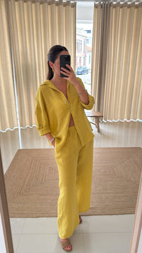 Conjunto de linho mostarda