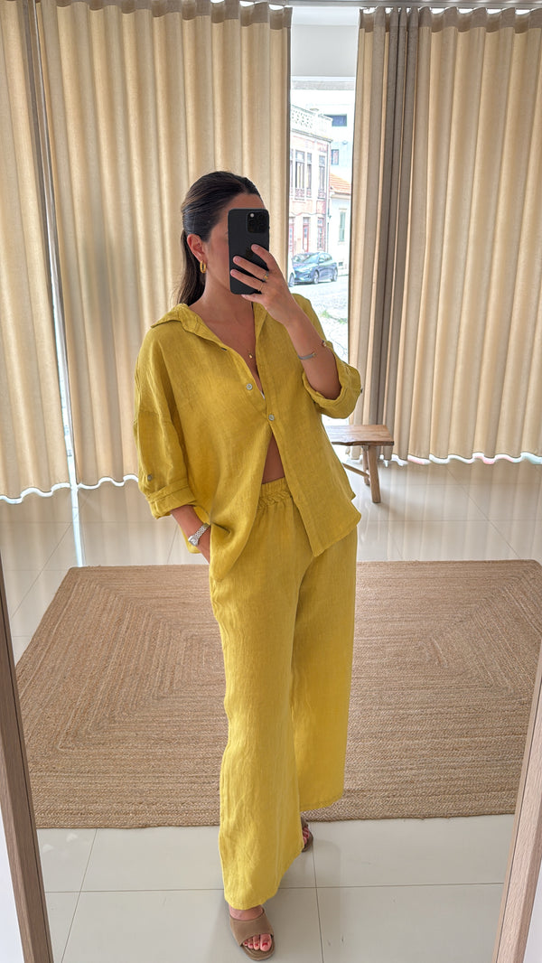 Conjunto de linho mostarda