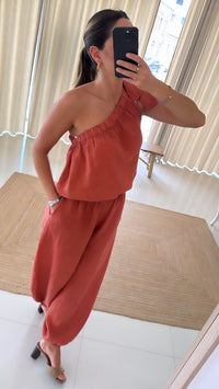 Conjunto top e calça bombacha terracotta