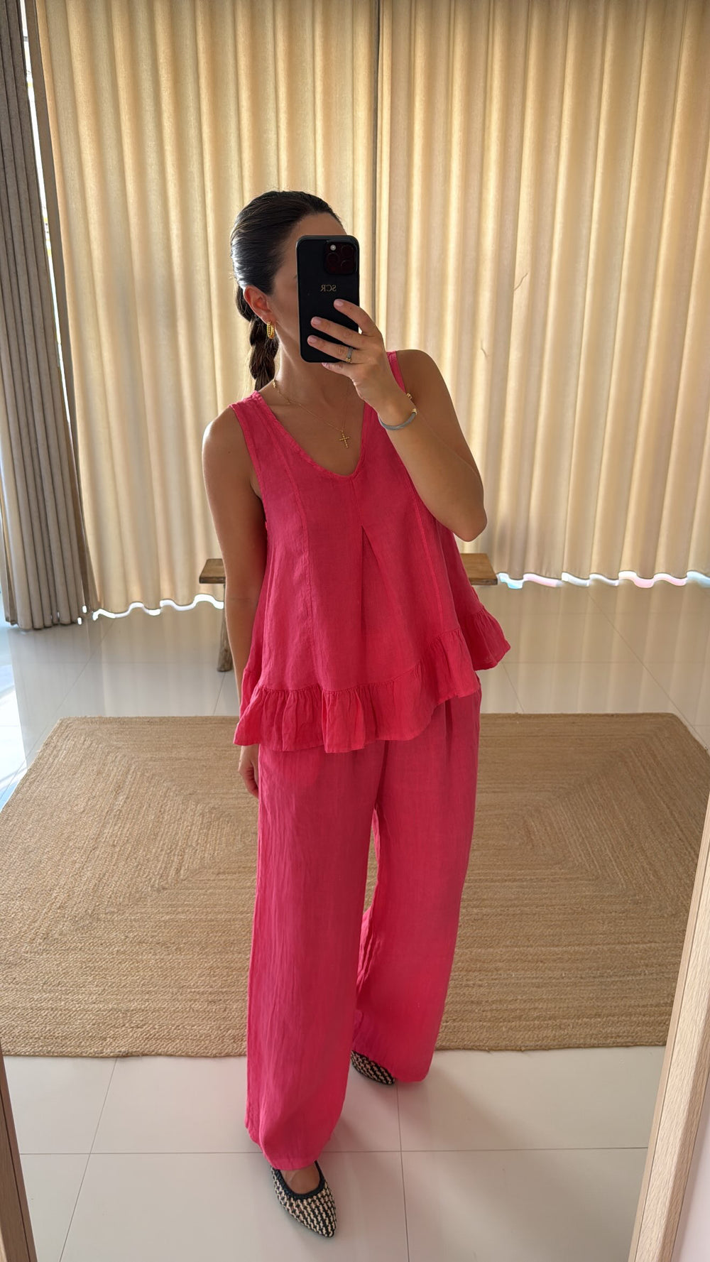 Conjunto linho top rosa