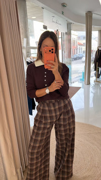 Calça clássica padrão xadrez