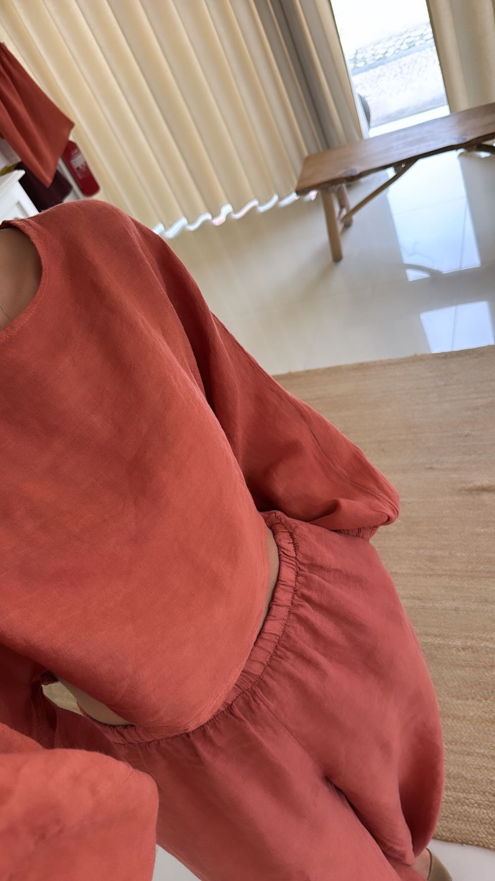 Conjunto blusa e calça bombacha terracotta