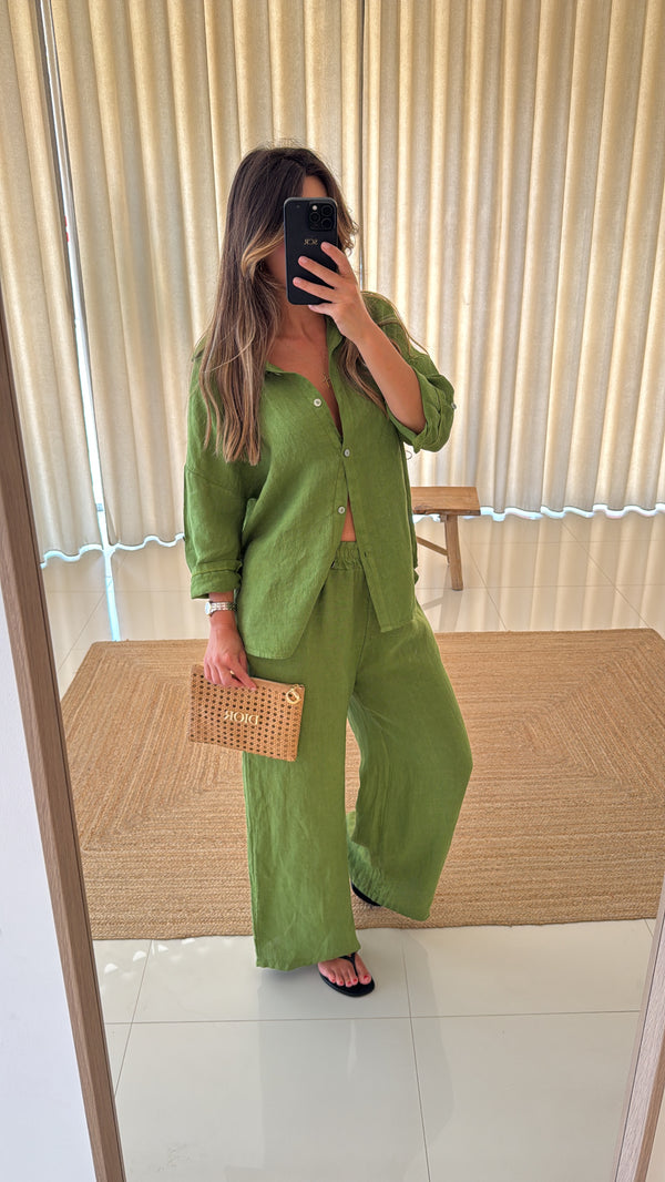 Conjunto linho camisa em verde