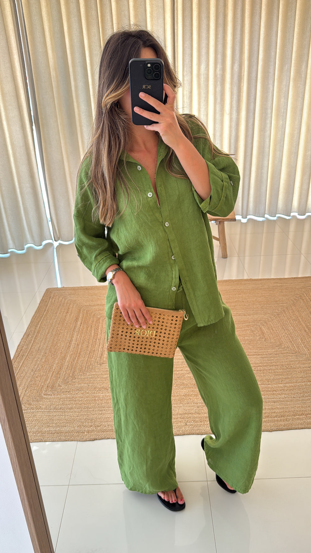 Conjunto linho camisa em verde