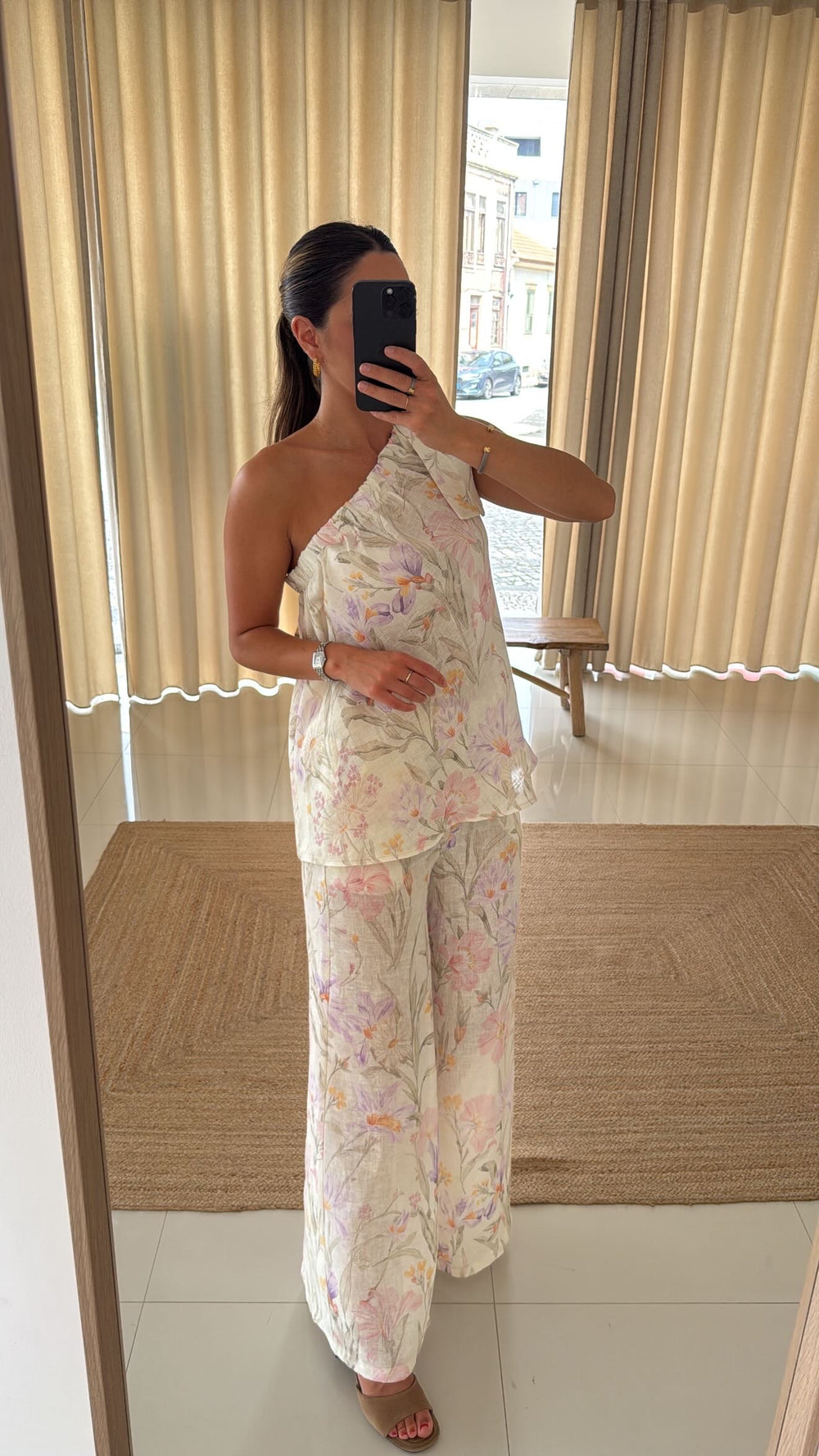 Conjunto linho top florido