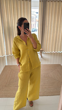 Conjunto de linho mostarda