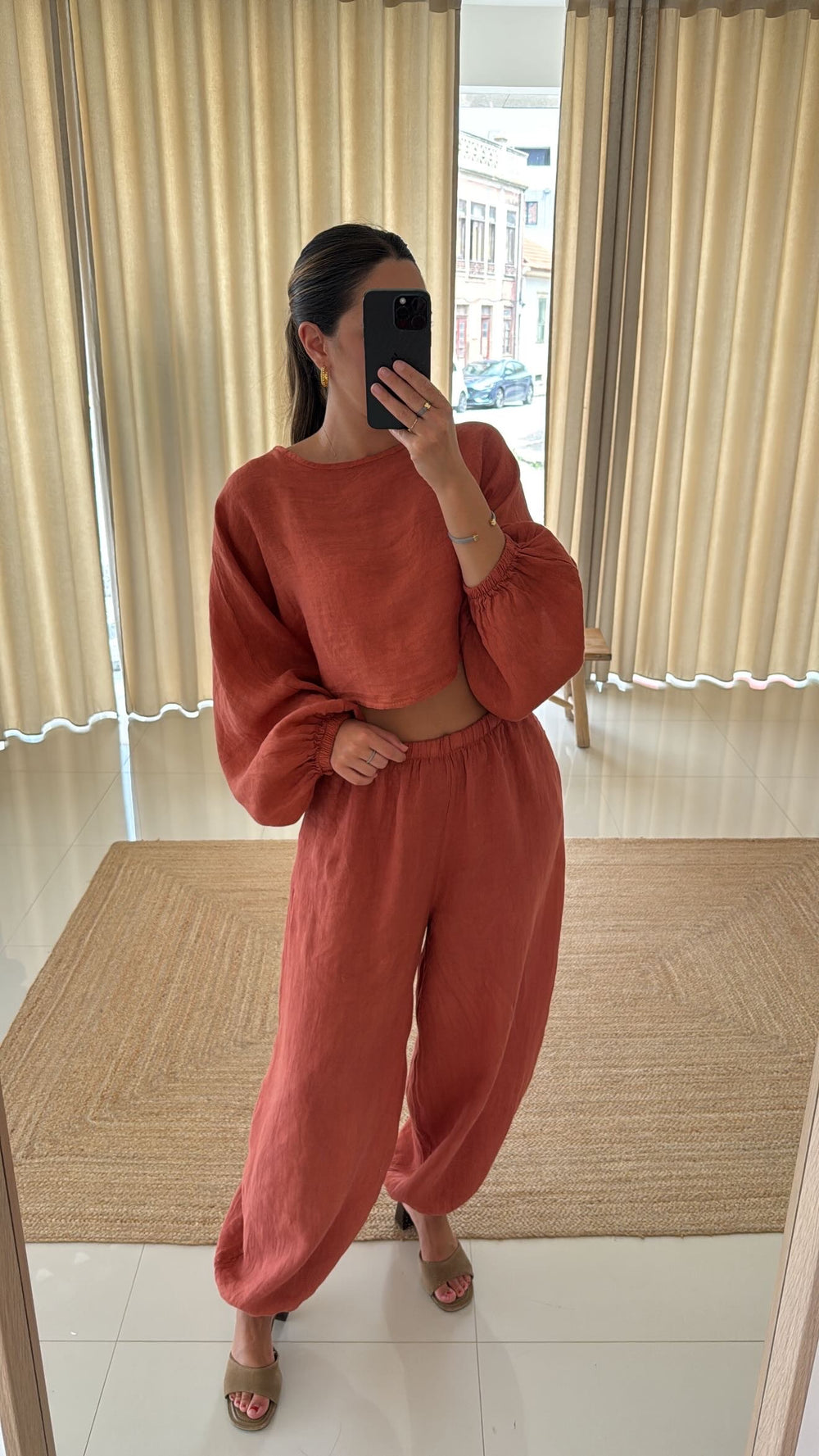Conjunto blusa e calça bombacha terracotta