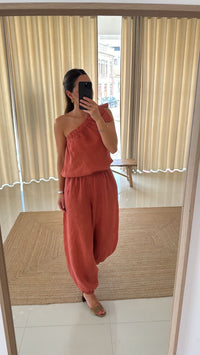 Conjunto top e calça bombacha terracotta