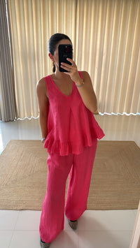 Conjunto linho top rosa