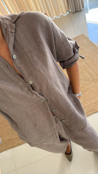 Conjunto linho calça mom fit taupe