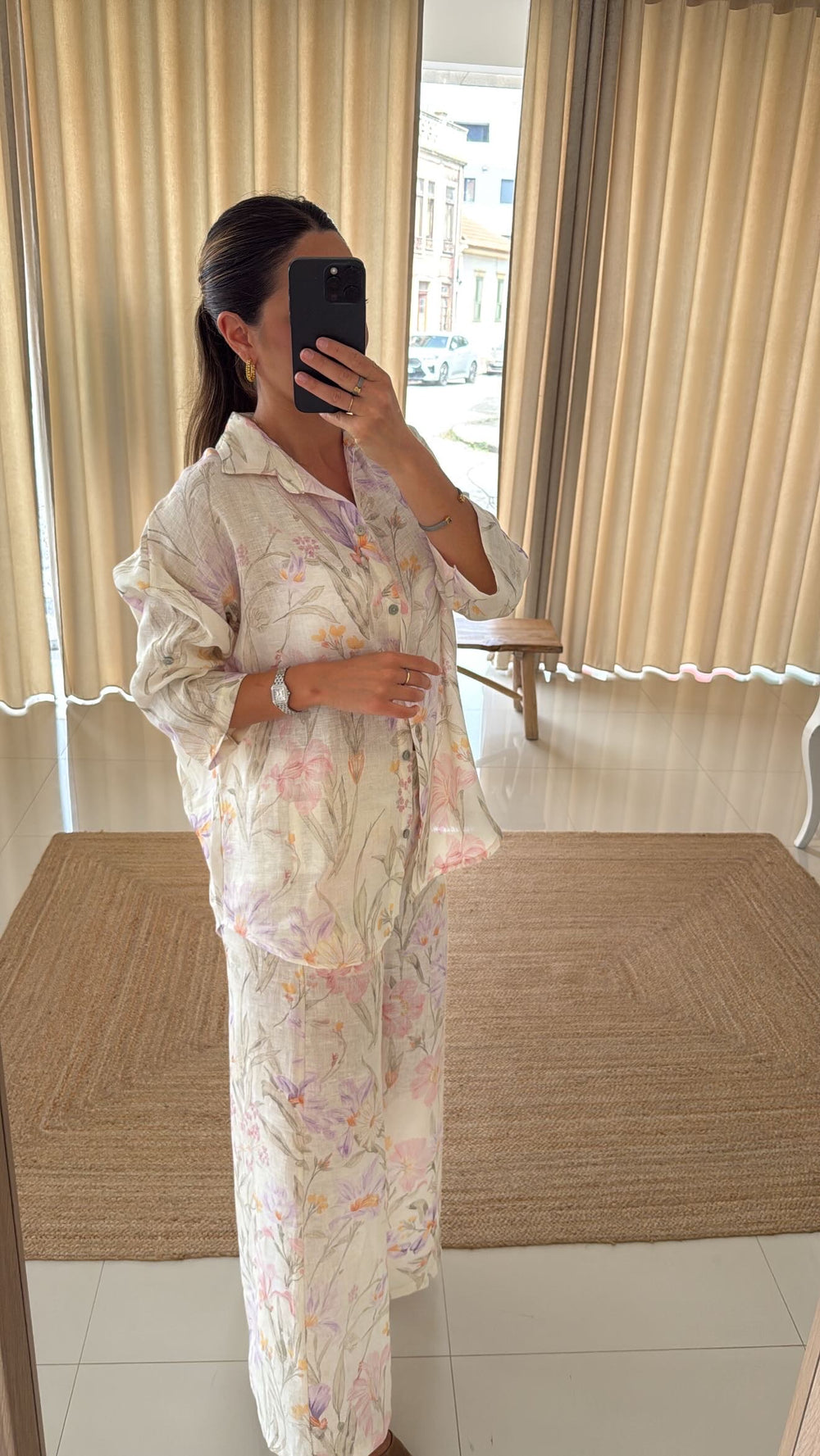Conjunto de linho florido