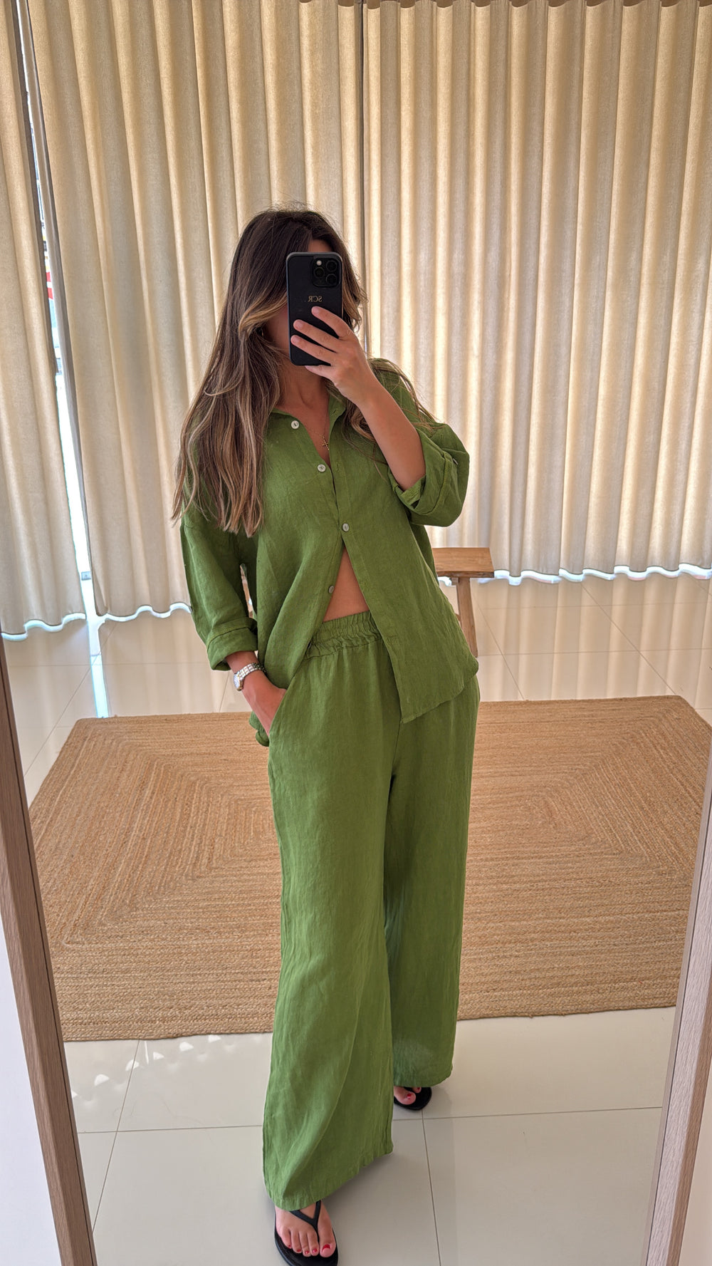 Conjunto linho camisa em verde