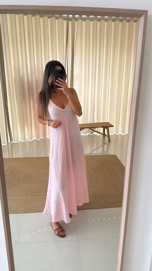 Vestido linho rosa