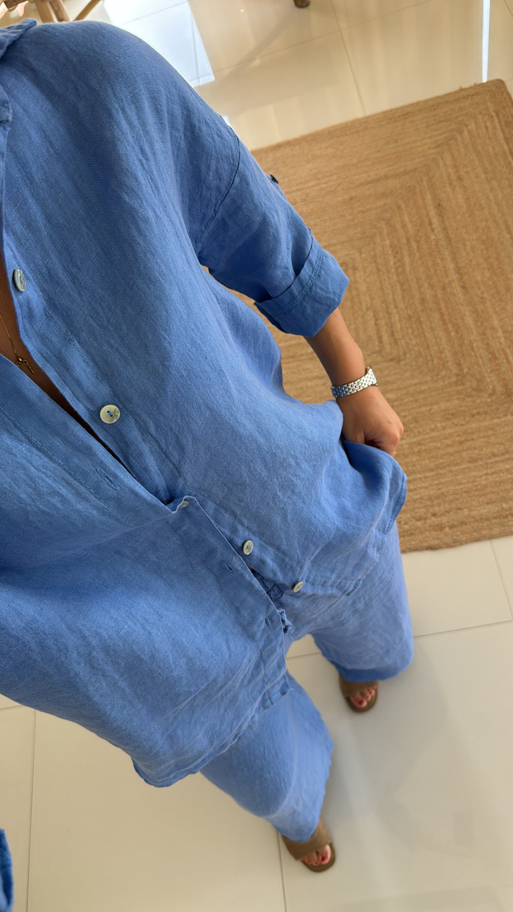 Conjunto de linho azul céu