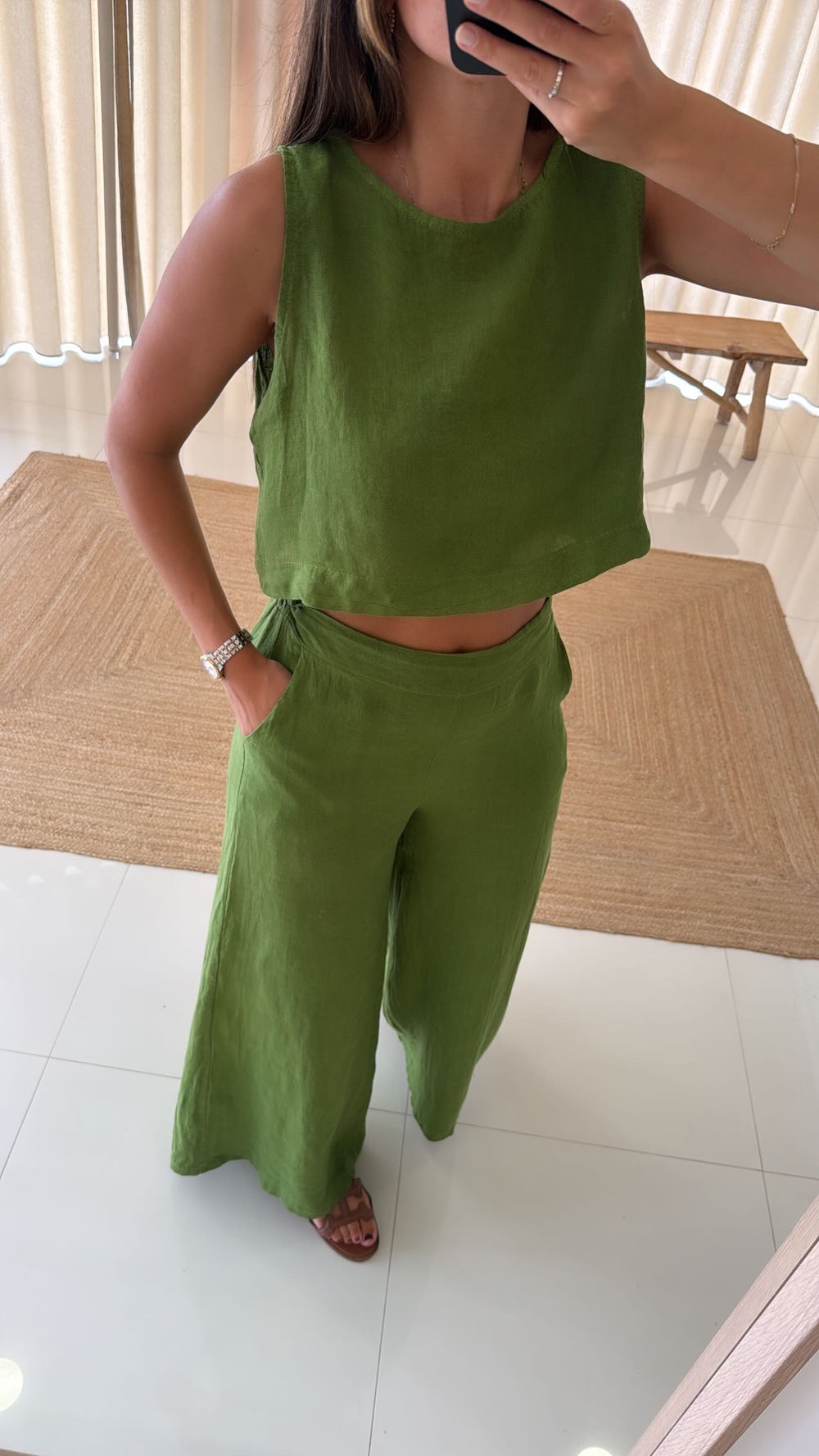 Conjunto de linho verde com calça