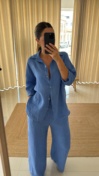 Conjunto de linho azul céu