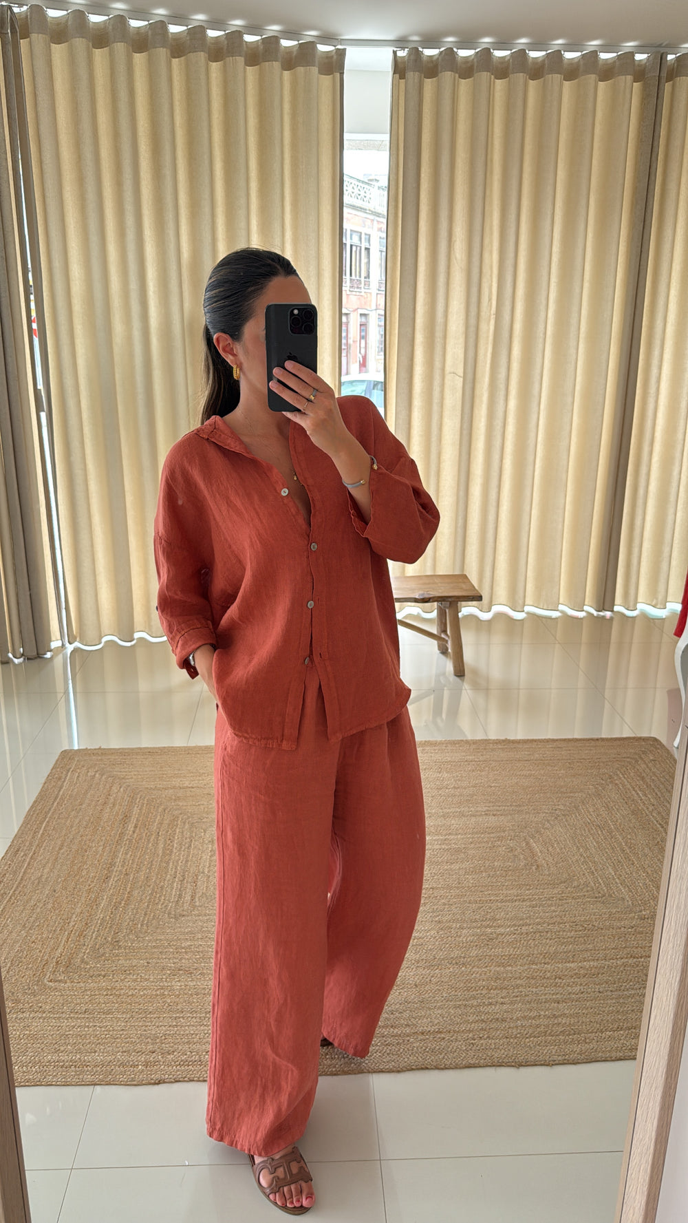 Conjunto de linho terracotta