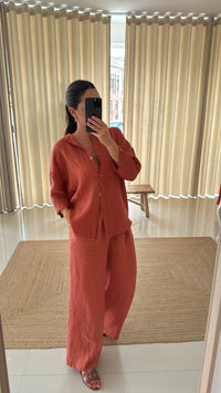 Conjunto de linho terracotta