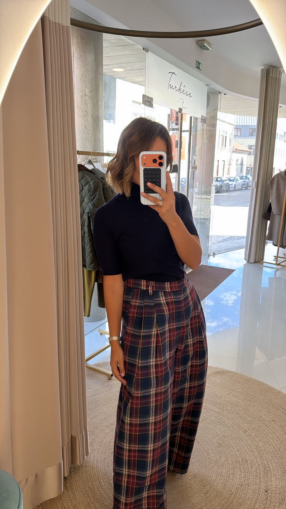 Calça Mochy xadrez azul