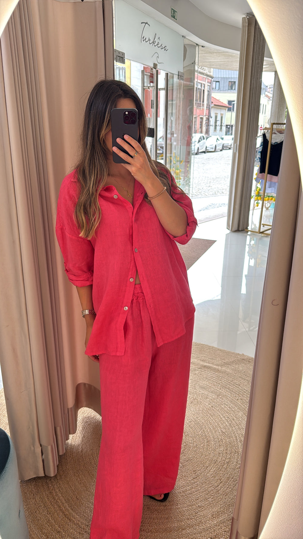 Conjunto de linho rosa