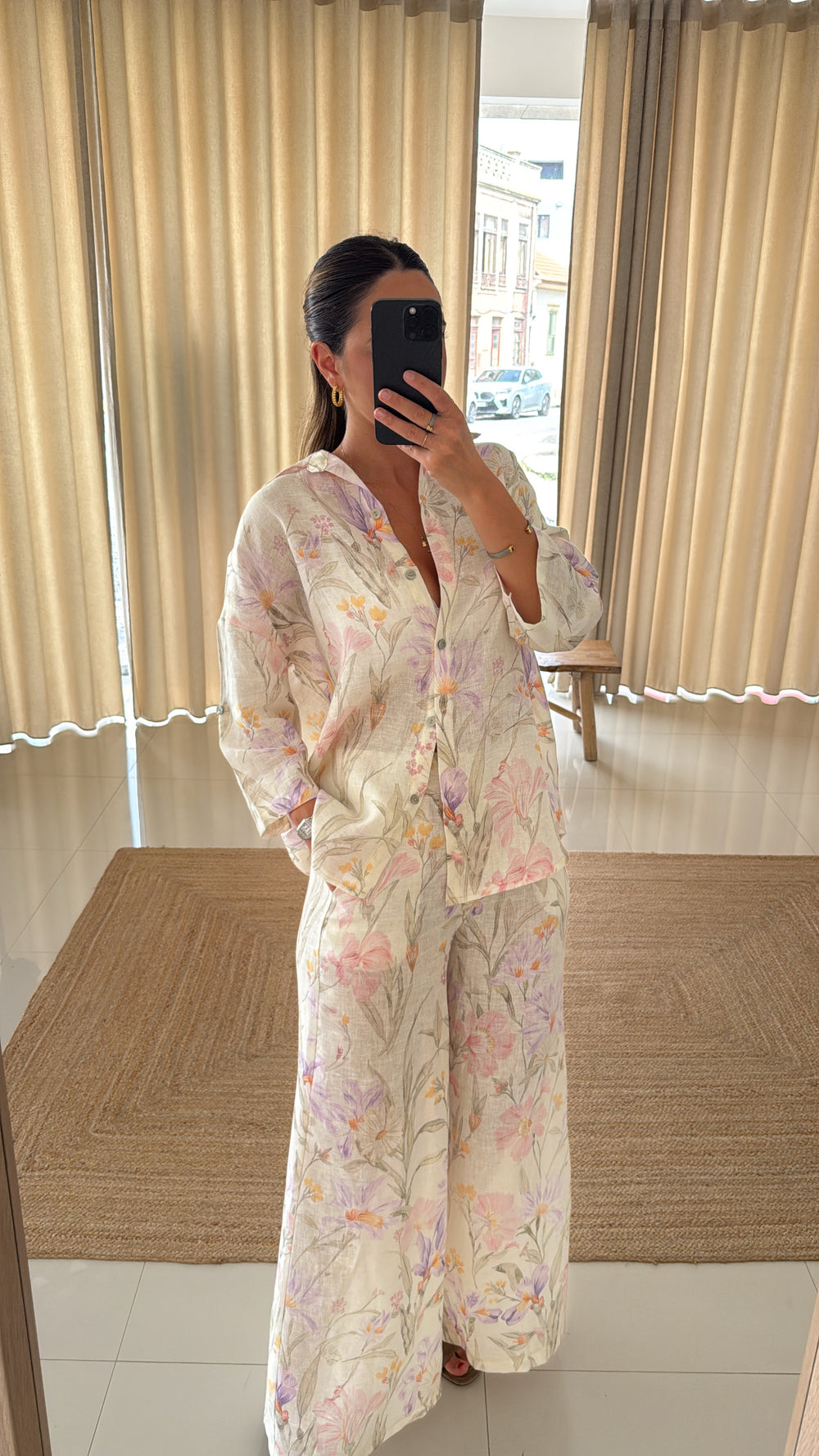 Conjunto de linho florido