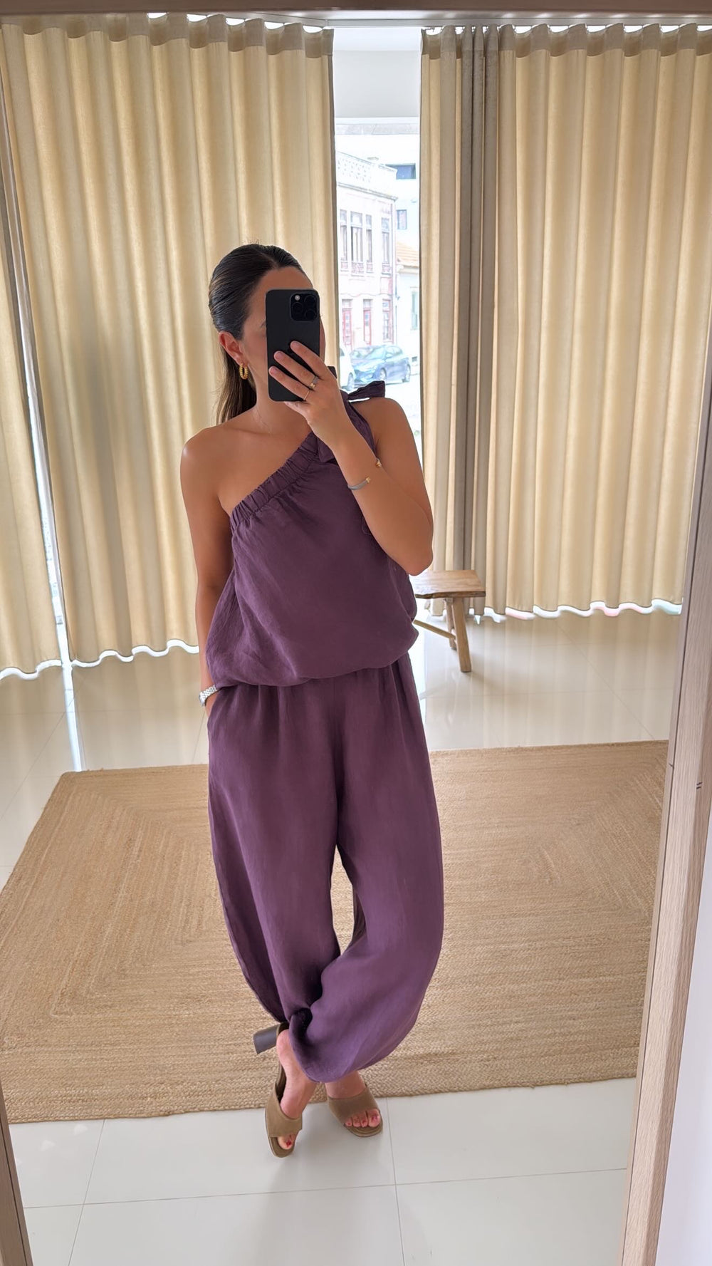 Conjunto top e calça bombacha roxo