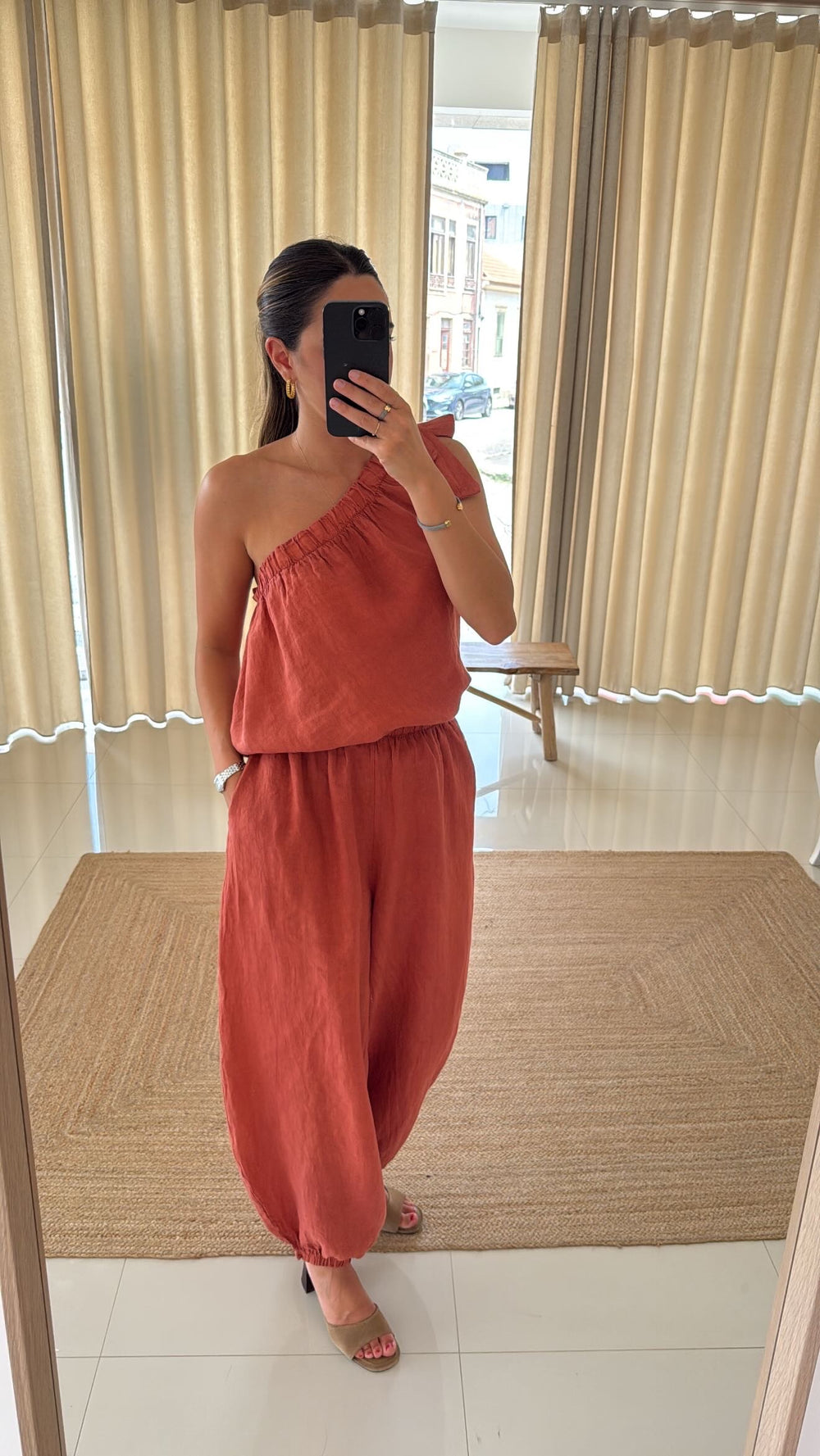Conjunto top e calça bombacha terracotta