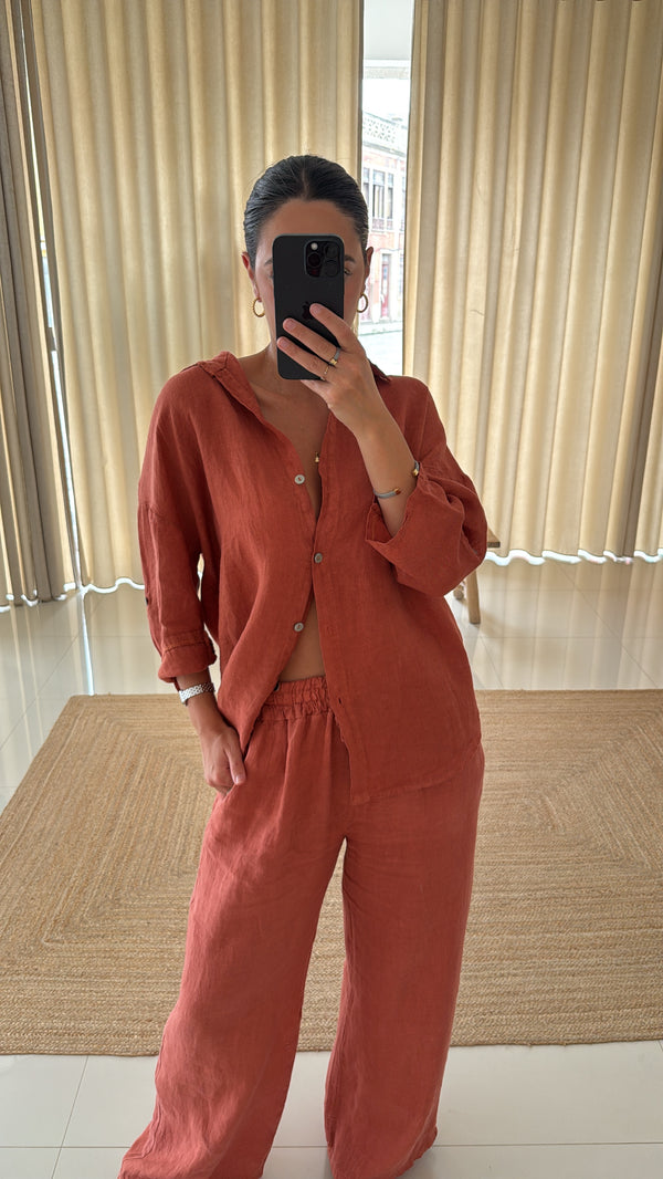 Conjunto de linho terracotta