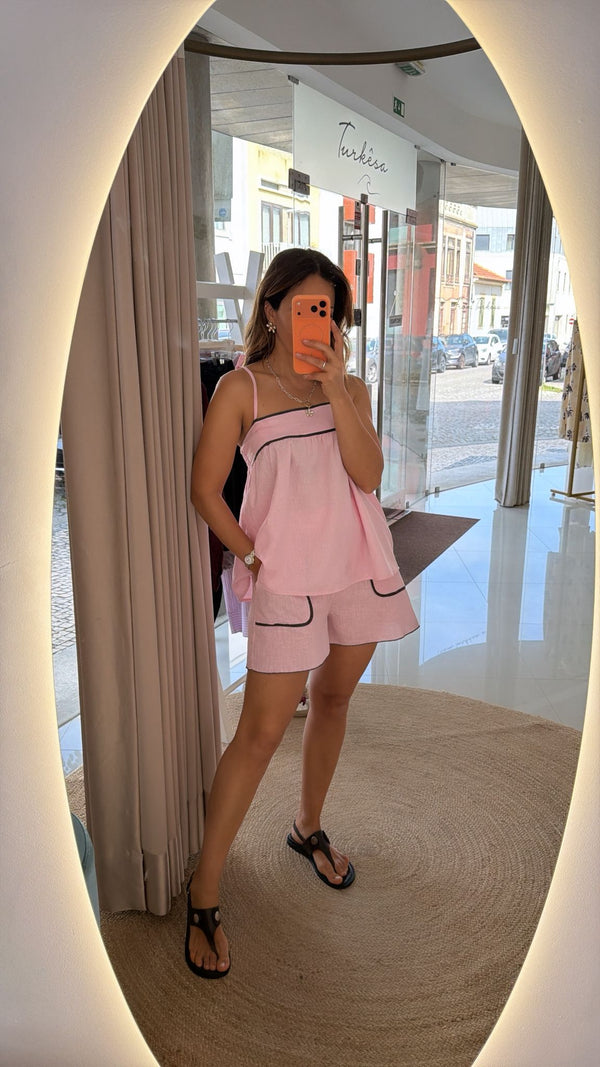 Conjunto de linho em rosa