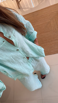 Conjunto linho Bomber verde água