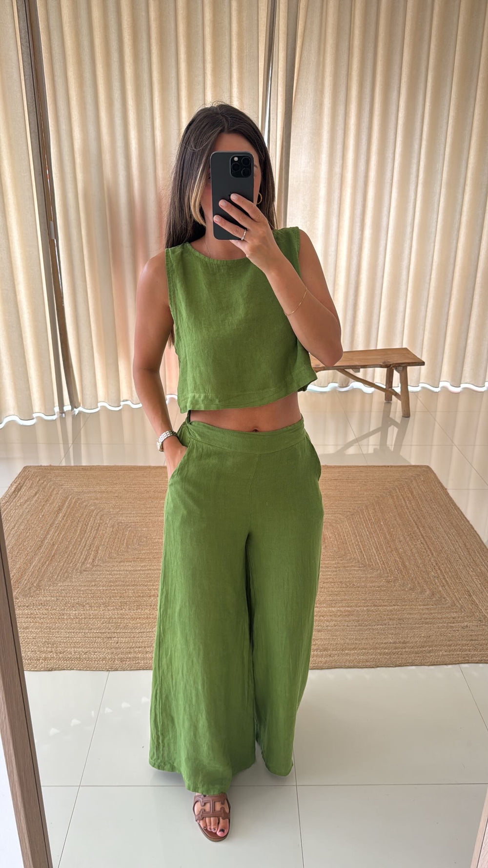 Conjunto de linho verde com calça