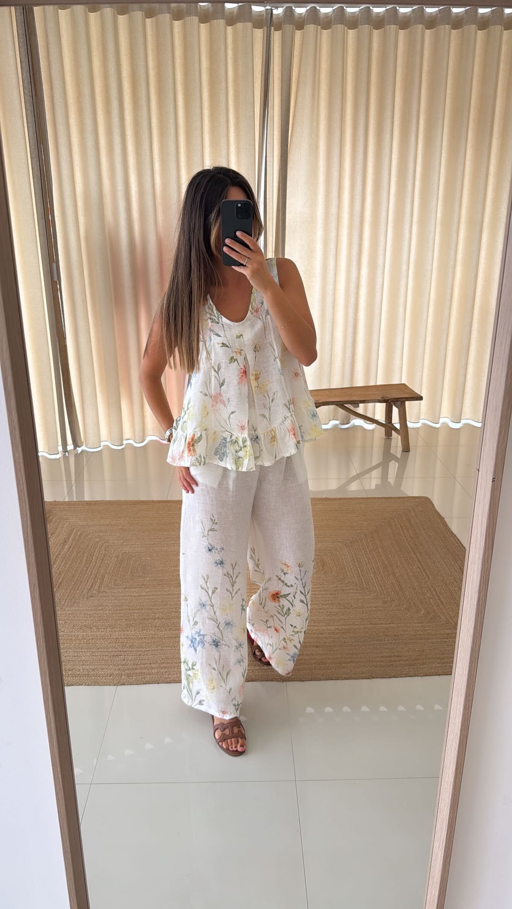 Conjunto de linho florido