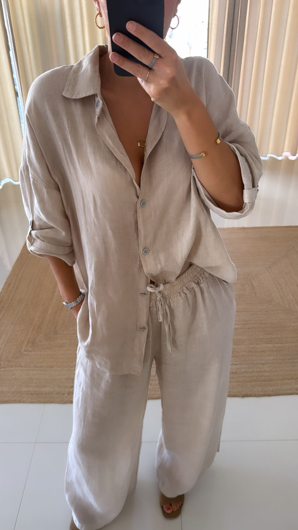 Conjunto de linho bege