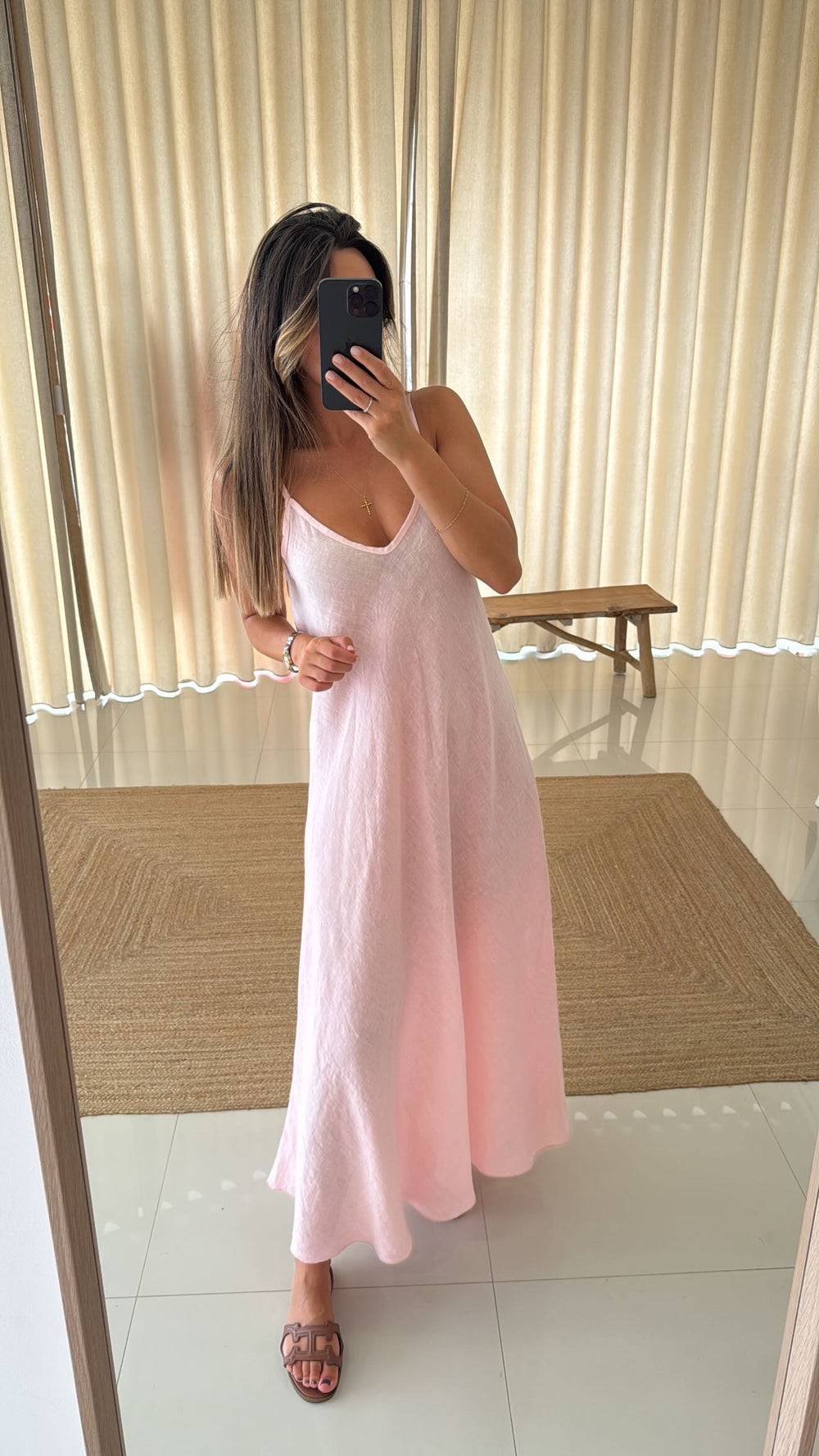 Vestido linho rosa