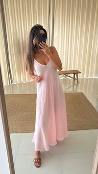 Vestido linho rosa