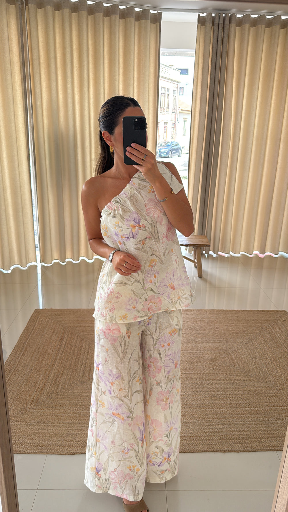 Conjunto linho top florido