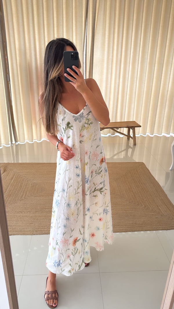 Vestido linho florido