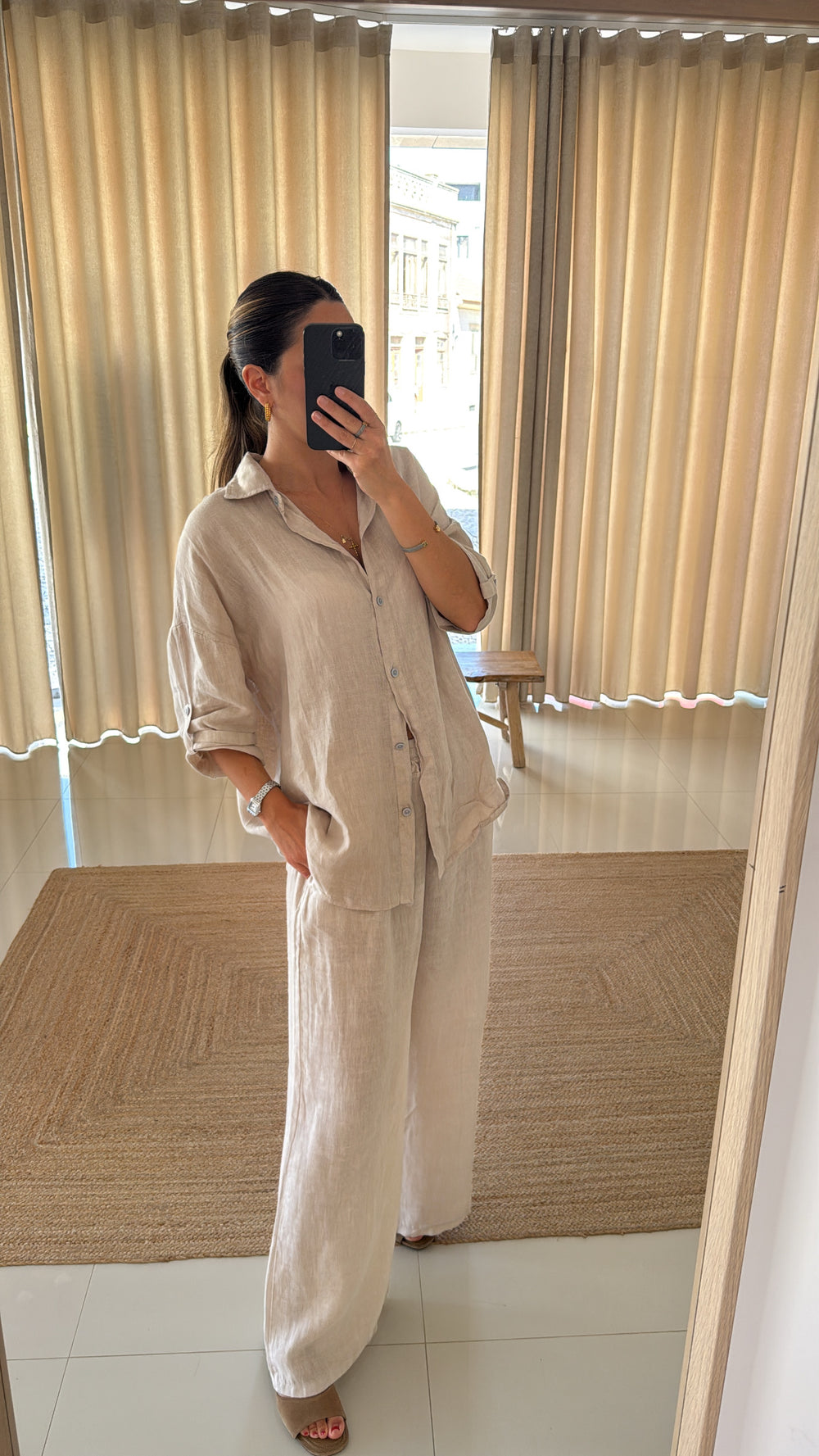 Conjunto de linho bege