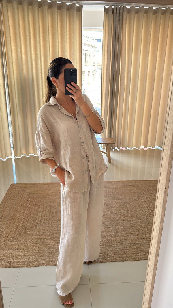 Conjunto de linho bege