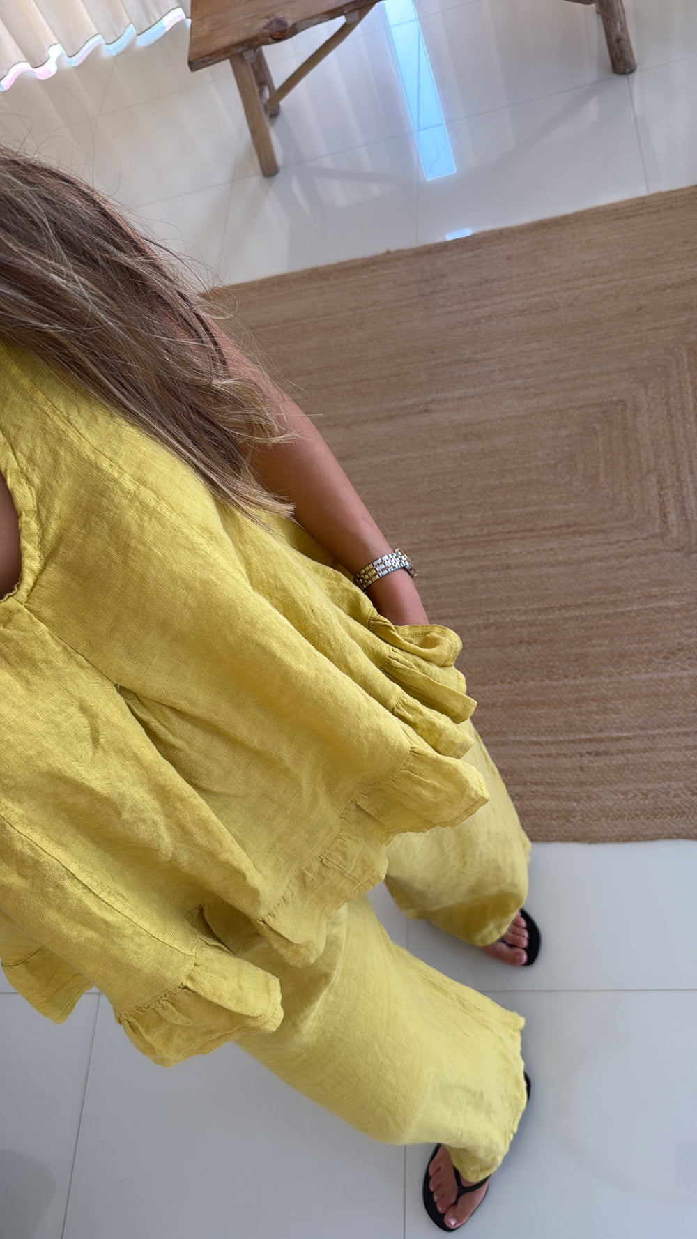 Conjunto linho top mostarda
