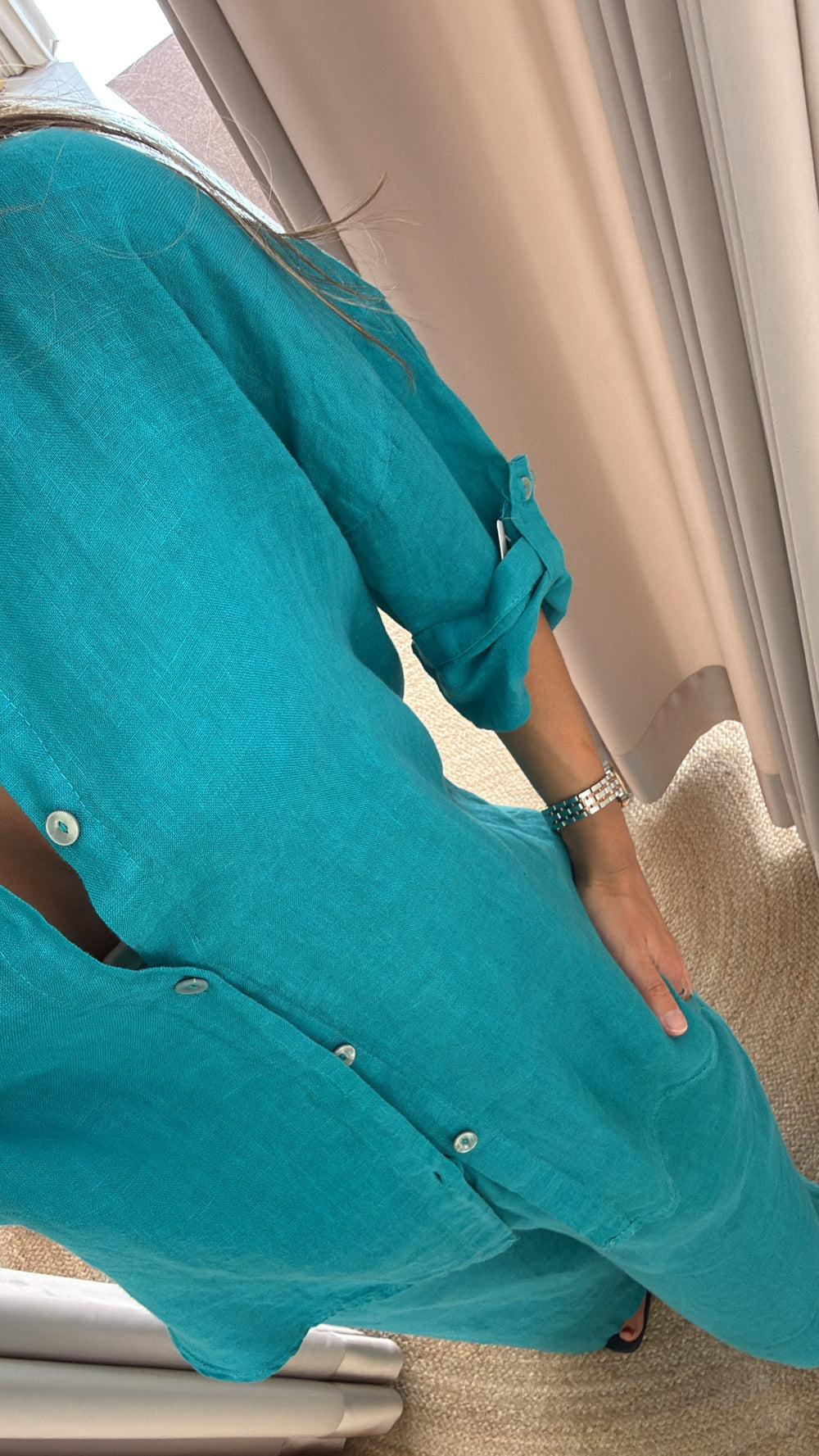 Conjunto de linho azul Turquesa